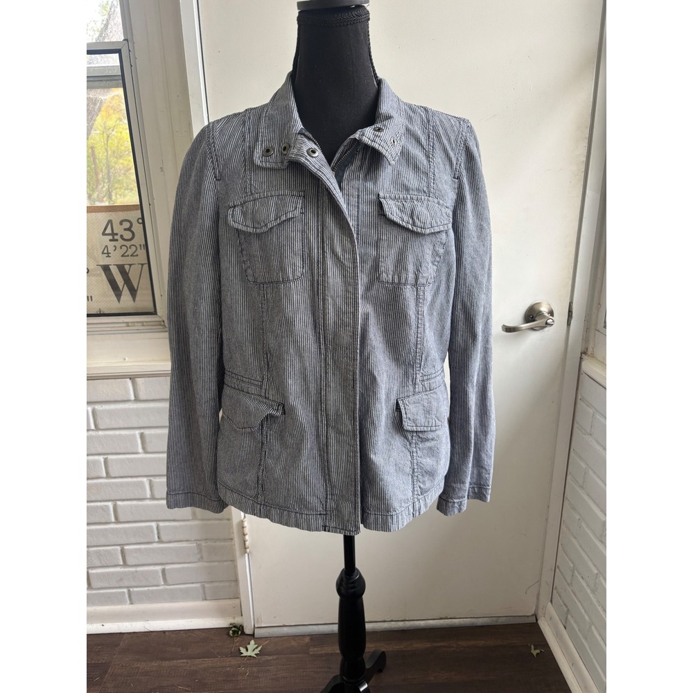 Talbots Railroad Stripe Utility Jacket 10 layered preppy coastal boho minimalist